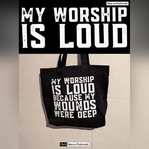 Black Tote Bag with Bold White Text 13x13 Cotton Tote